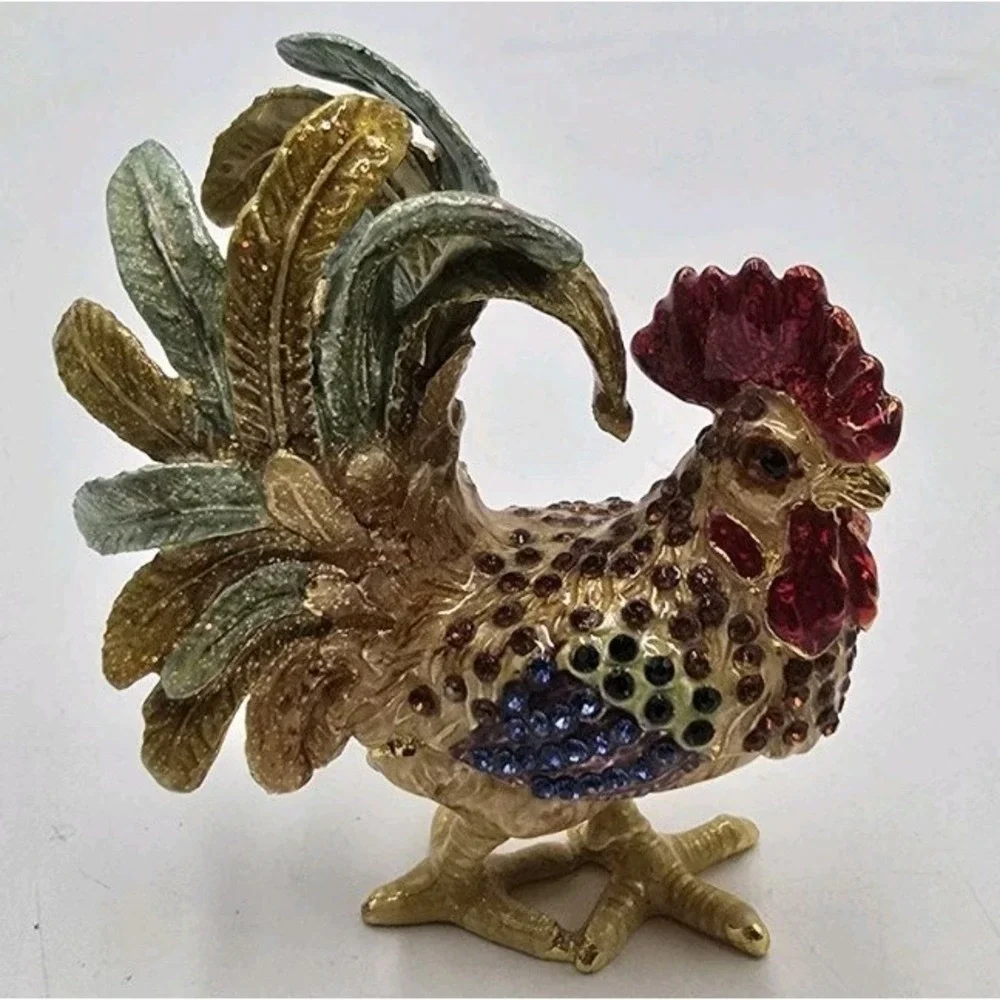 Leonardo Collection Jeweled Rooster Trinket Box Rhinestone Figurine Vintage